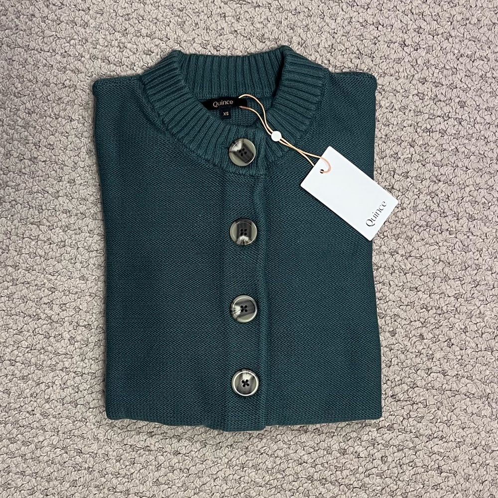 Quince 100% Organic Cotton Cropped cardigan Big Sur Green NWT XS